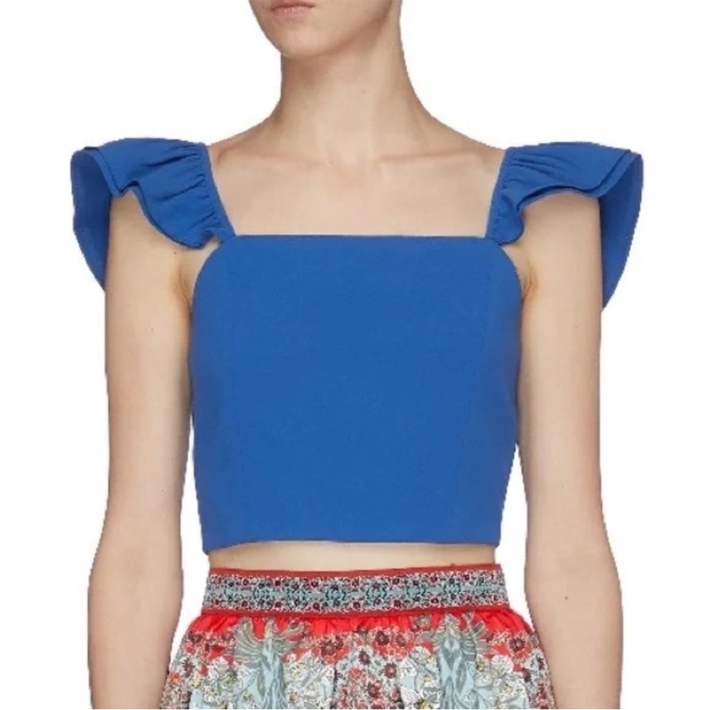 Alice + Olivia Royal Blue Ruffle Crop Top